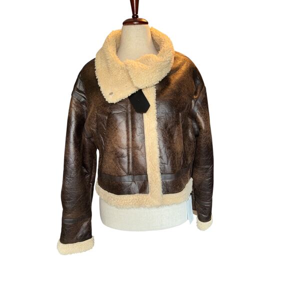 Commense Brown Faux Shearling Oversize Flight Jacket | Size M | NWT - Picture 1 of 9